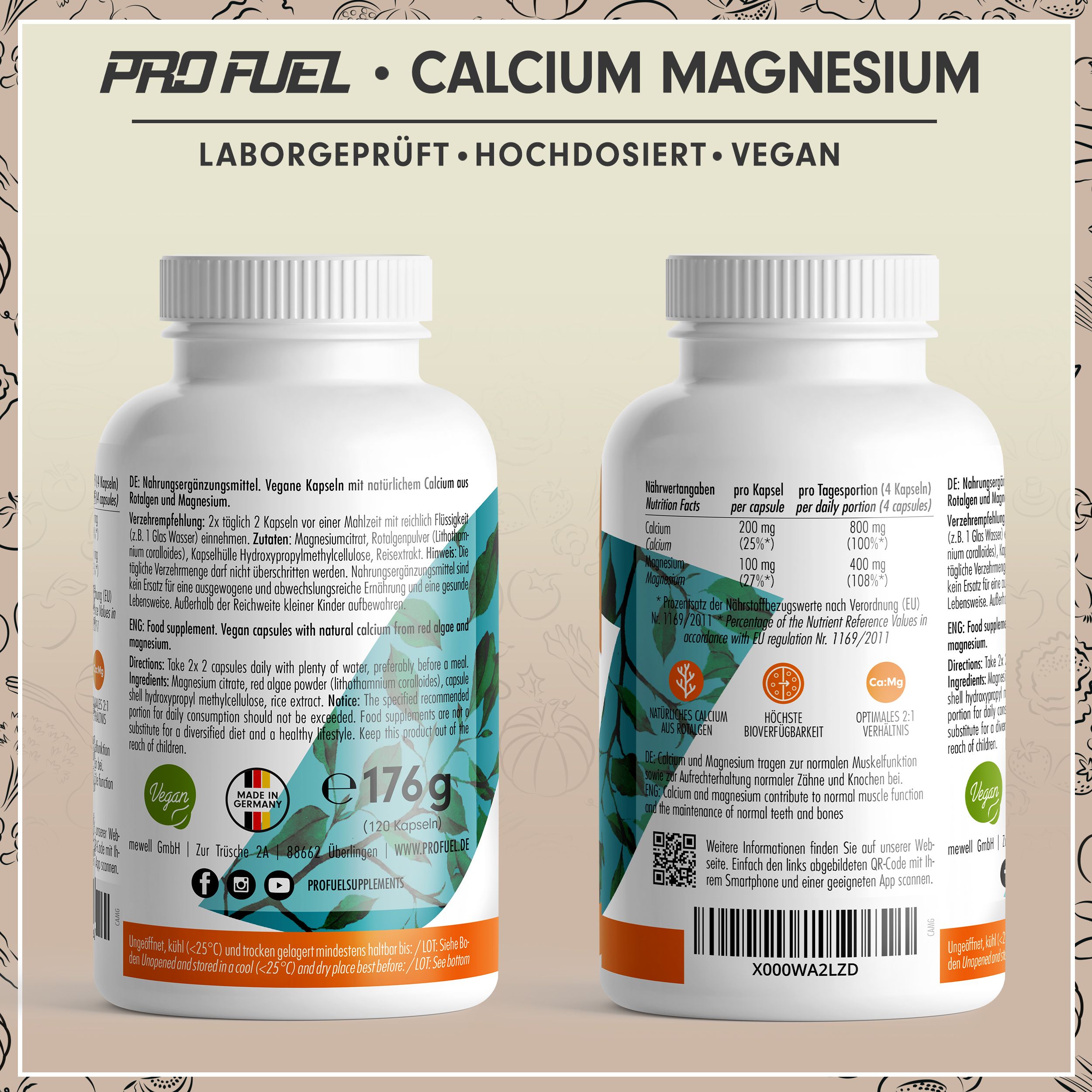 ProFuel - CALCIUM & MAGNESIUM Kapseln - optimal hochdosiert mit 800 mg Calcium & 400 mg Magnesium