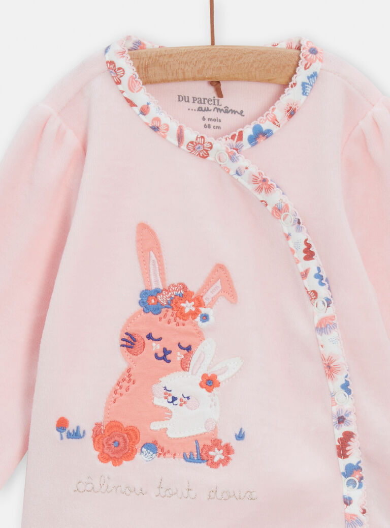 Pyjama rose en velours fantaisie pour bébé fille