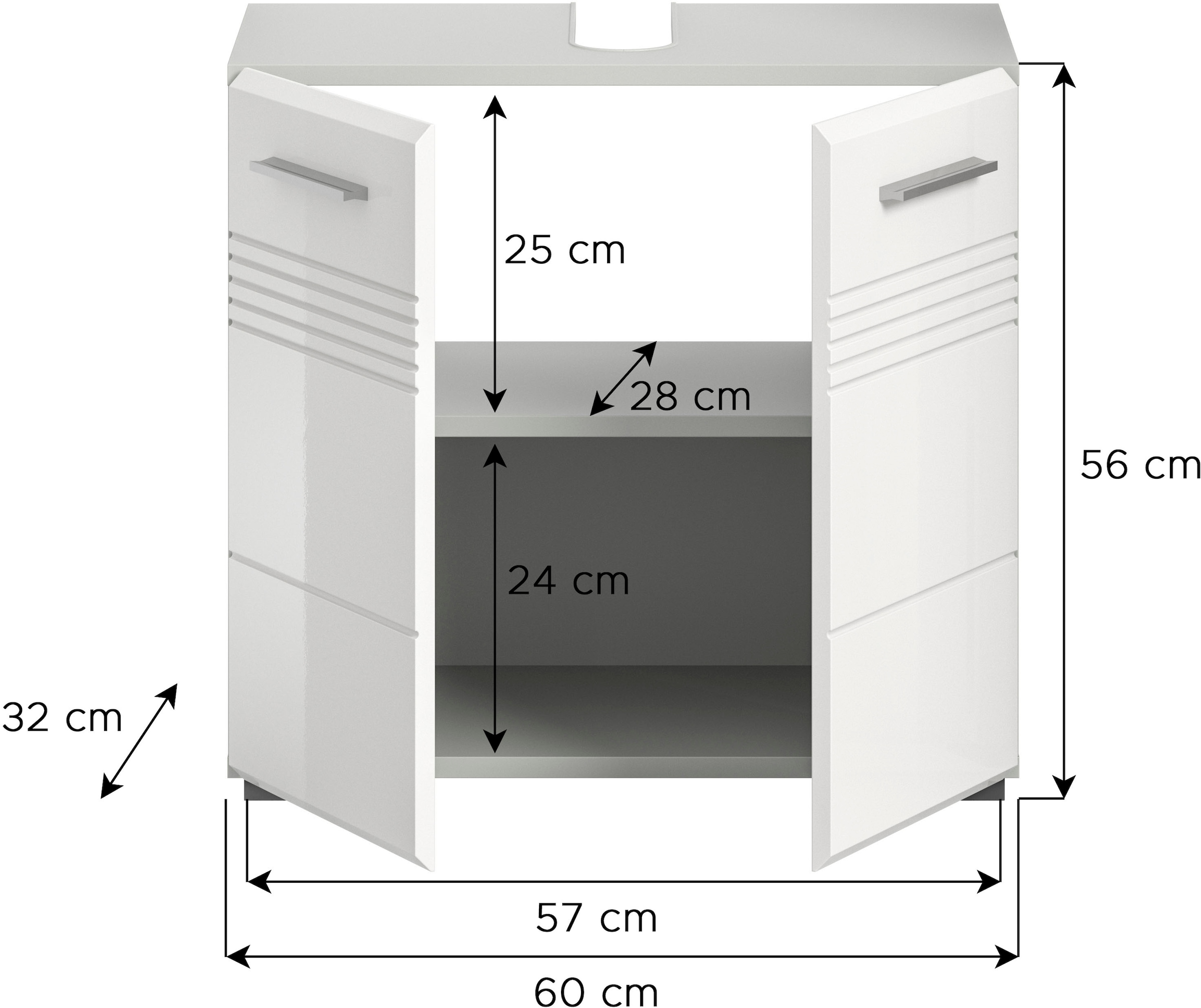 welltime Waschbeckenunterschrank »Calcio, Breite 60 cm, 2 Türen, 1 Einlegeboden, geteilte Rückwand« MDF Front, Badschrank, Bad-Möbel, Badezimmer