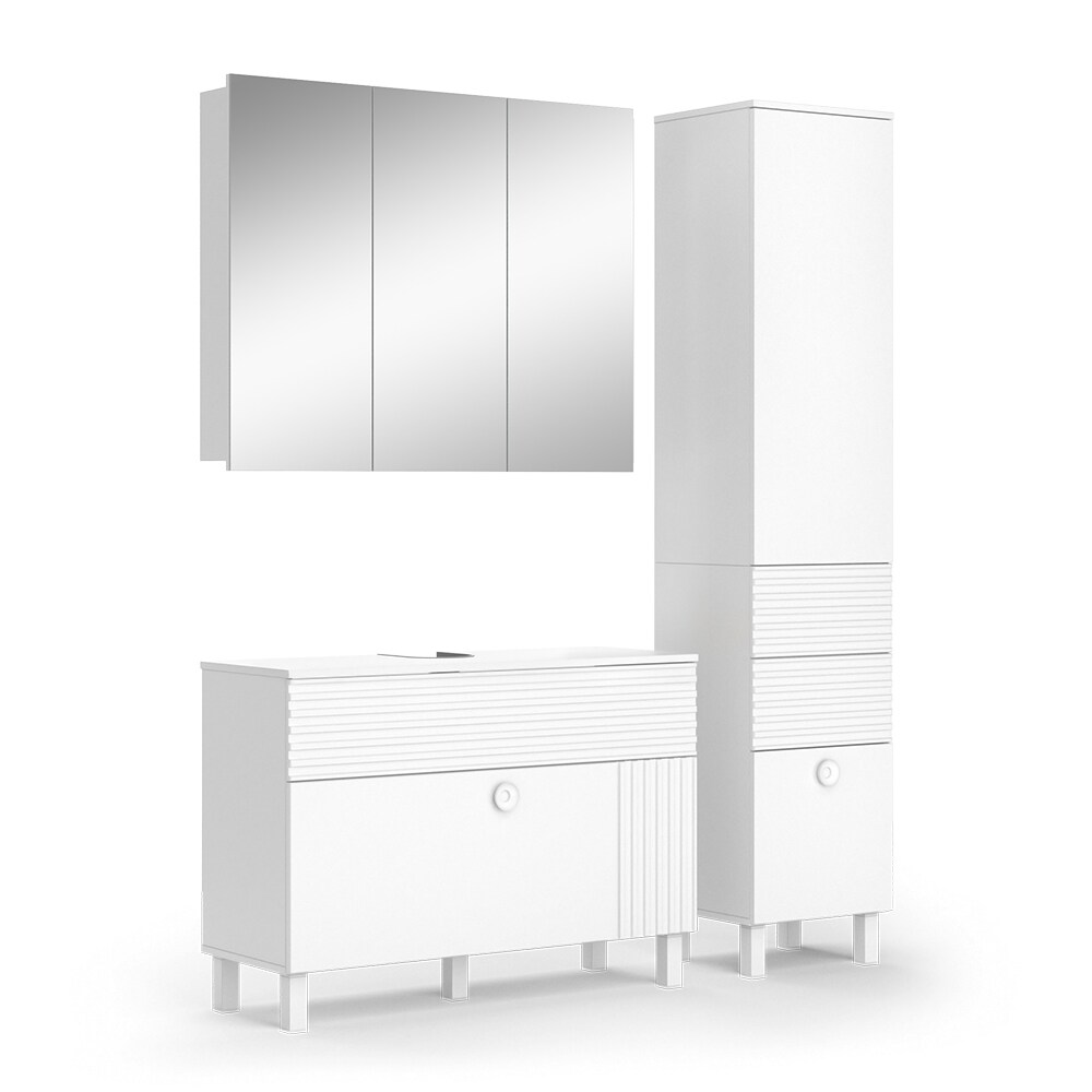 Vicco Badmöbel-Set Sola Weiß matt, moderne Serie, Badezimmer, dekorative Front Waschtischunterschrank Spiegelschrank Hochschrank