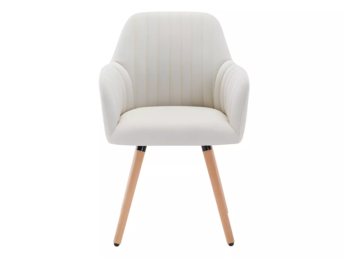 Lot de 2 chaises avec accoudoirs - Tissu et métal effet bois - Crème - ELEANA