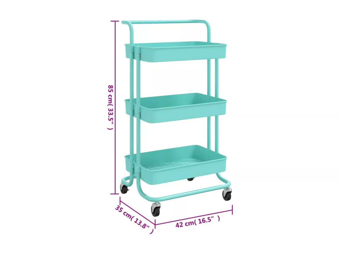 Chariot de cuisine 3 niveaux Turquoise 42x35x85 cm Fer et ABS