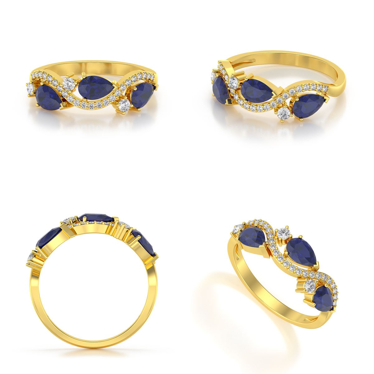 Bague ADEN Or 585 Jaune Saphir et diamants 2.51grs