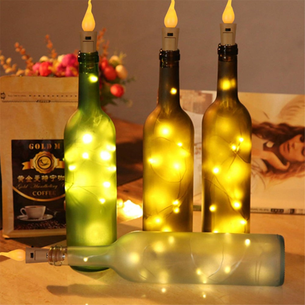 (10er Set) 2m 20 LED's Deko Lichterkette Flaschenlicht Kerze im Korken Look (inkl. LR44 Batterien) - Warmweiss
