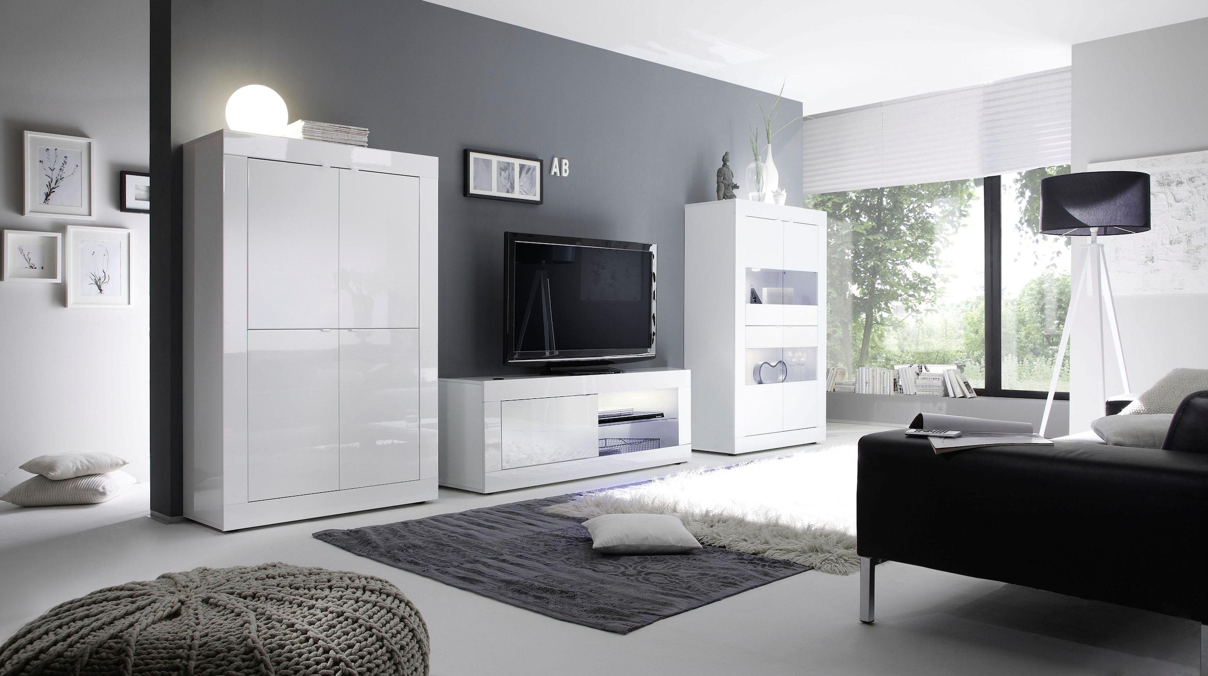 INOSIGN Lowboard »Basic Breite 140 cm, TV-Board 1 Tür, 2 offene Fächer (Glasboden),« TV-Kommode, Metallgriff, moderne Rahmenoptik, Farbauswahl