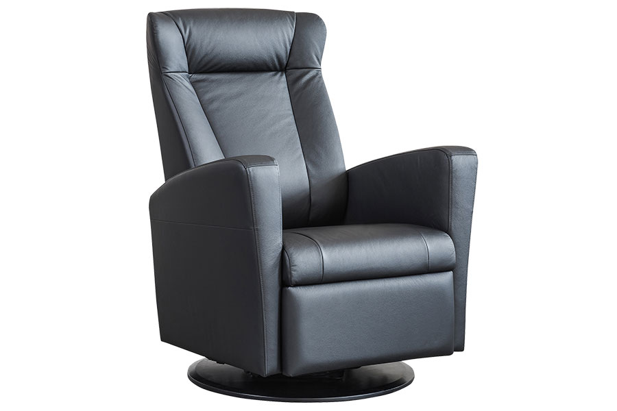 Royal recliner Hud Zenith 24 sort med sider i sort PVC. Manuell hvilefunksjon med sving- og vippefunksjon.