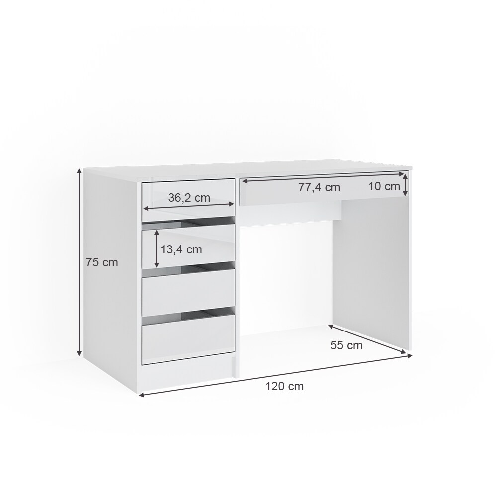 Vicco Schminktisch Frisiertisch Frisierkommode Sherry Weiß Hochglanz 120 x 75 cm modern Kosmetiktisch Make-Up-Tisch Schlafzimmerkommode