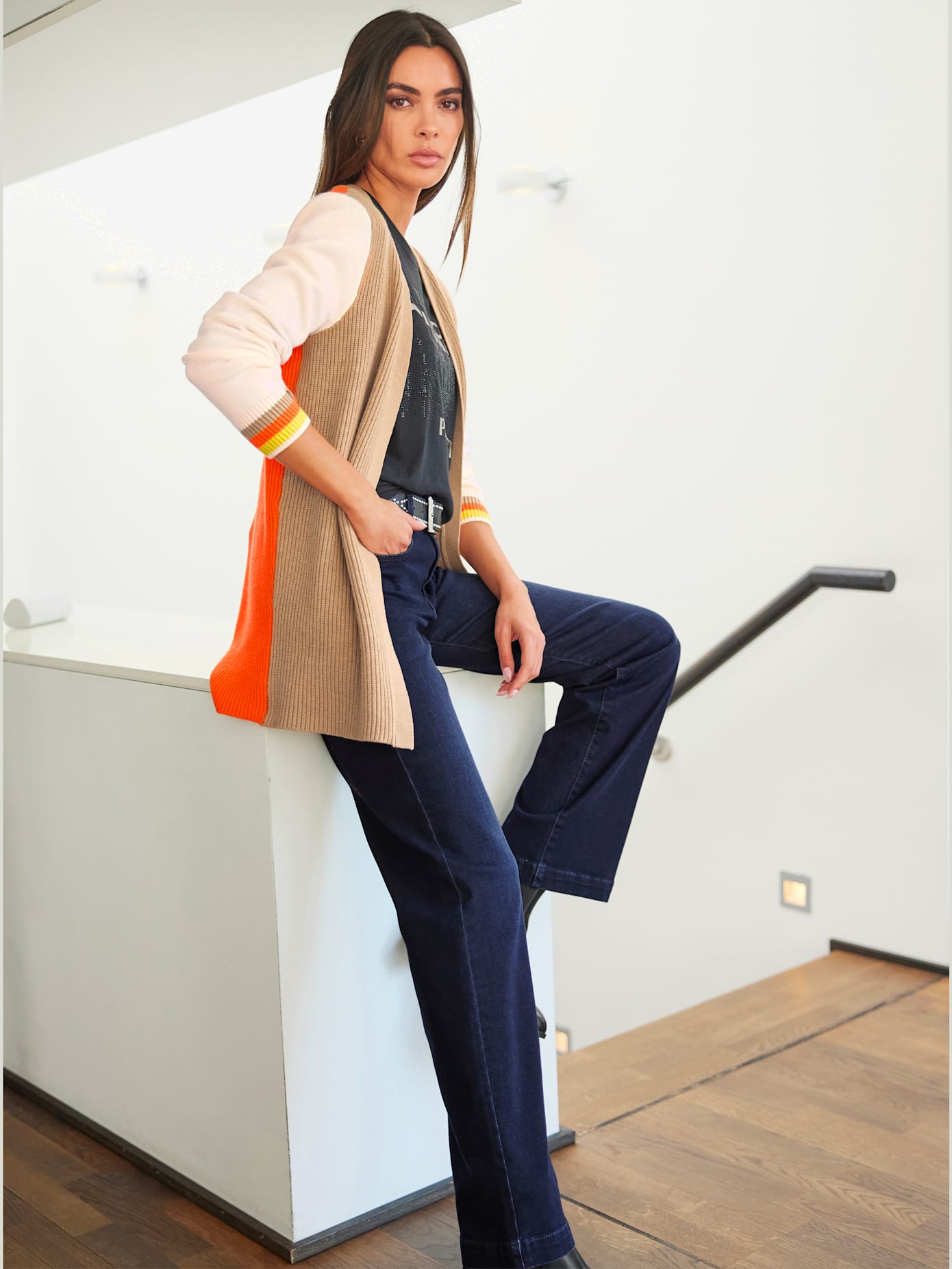 Veste en tricot motif color block tendance