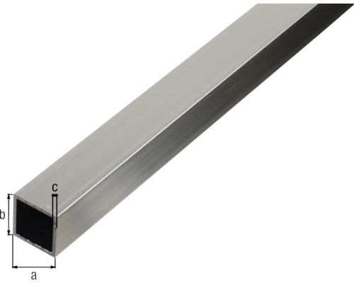Vierkante aluminium buis, natuurlijke afwerking, 40x40x2 mm, 1 m