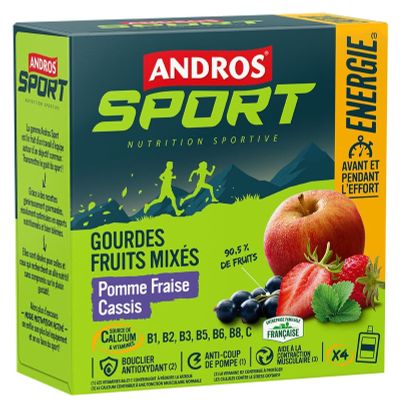 Purées énergétiques Andros Sport Fruits mixés Pomme/Cassis - 4x90g