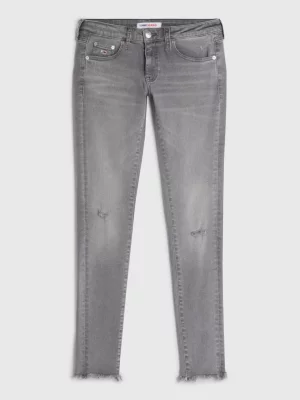 Calça jeans skinny preta desbotada de cintura baixa Sophie