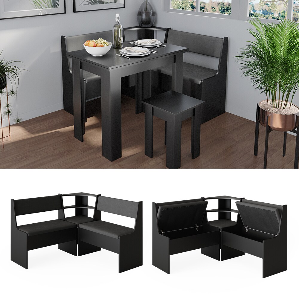 Vicco Eckbankgruppe Küchensitzgruppe Esszimmergruppe Roman Schwarz modern 120x120 cm Sitzbank Sitzecke Küchenmöbel Polstermöbel Esszimmermöbel