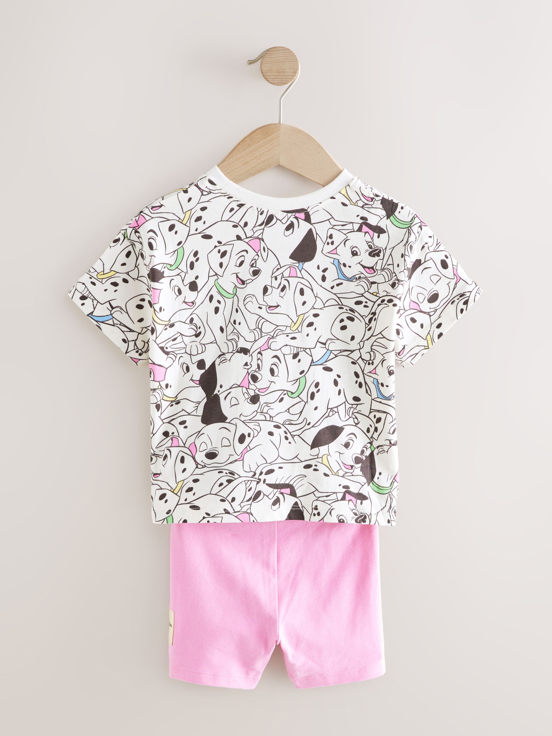 Wit en roze - Disney 101 Dalmatiërs set van T-shirt met korte mouwen en fietsshort (3mnd-7jr)