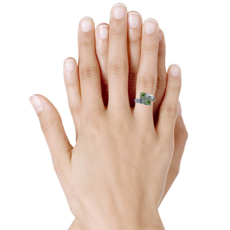Bague Argent Rhodié Toi et Moi Carré Péridot