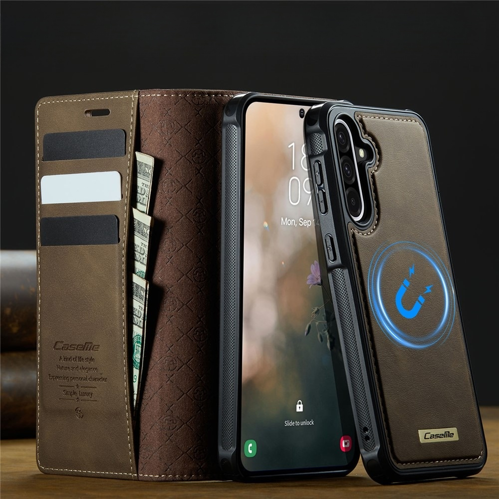 Samsung Galaxy A56 2in1 Leder Tasche   Magnet Hardcase Karten Etui MagSafe-Modul (RFID Schutz) - Braun