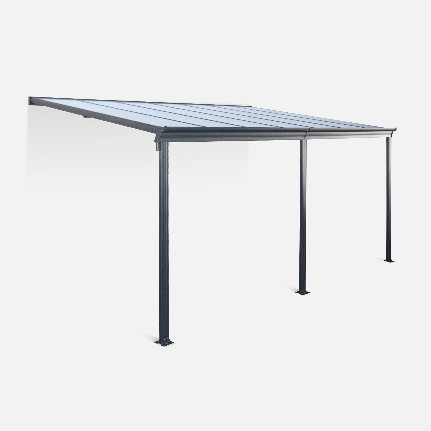 Pergola murale 3x4 m en aluminium et polycarbonate avec gouttière. Adossée. Avenio