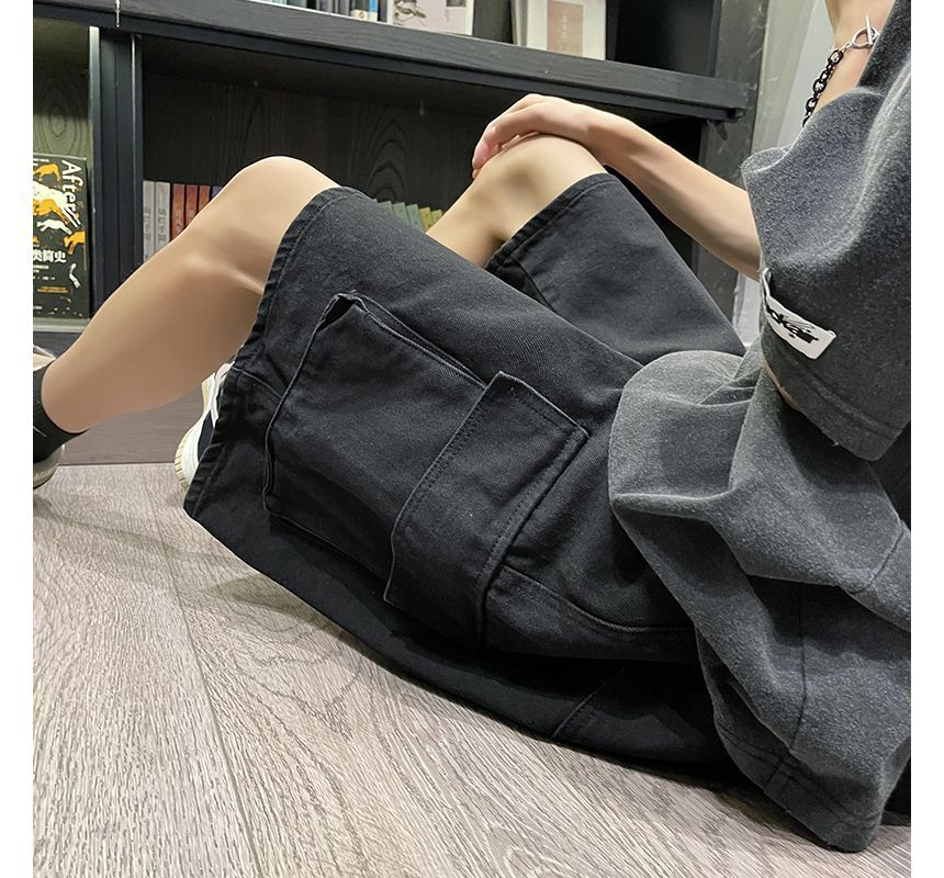 Whyessa - Cargo denim shorts met wijde pijpen