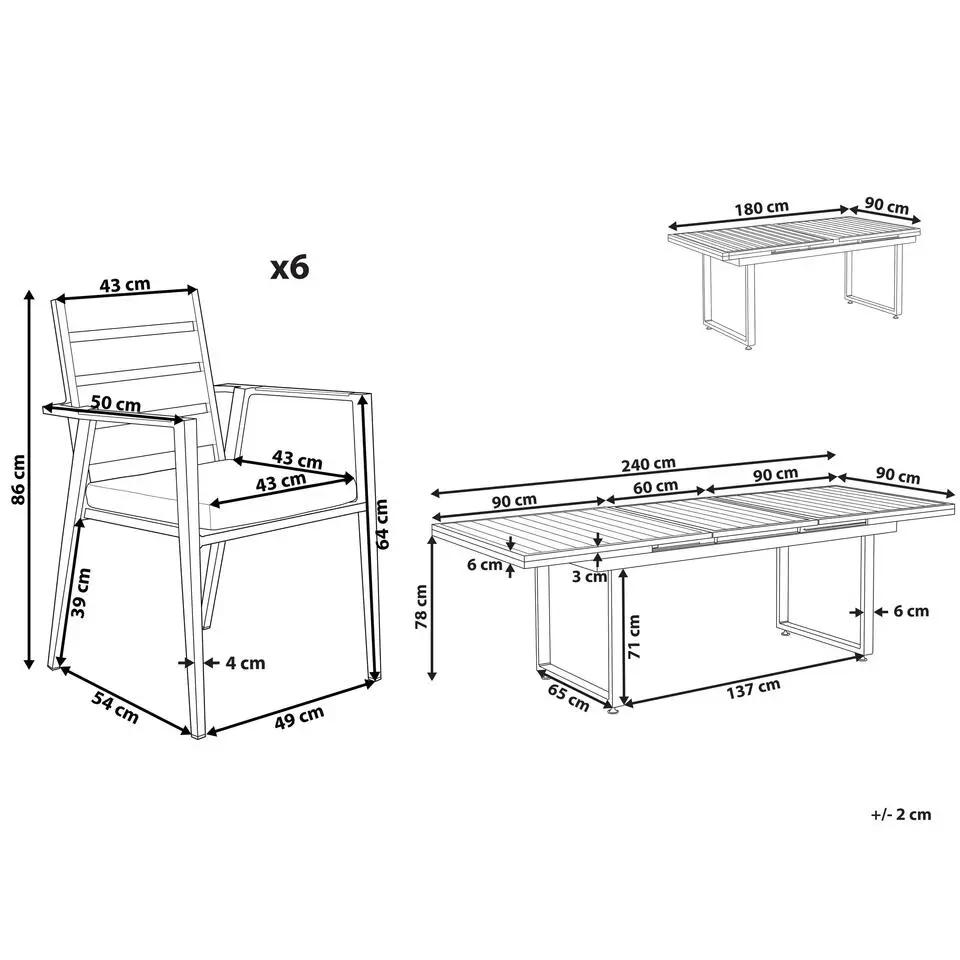 VALCANETTO/TAVIANO - Tuinset voor 6 - Zwart - Aluminium