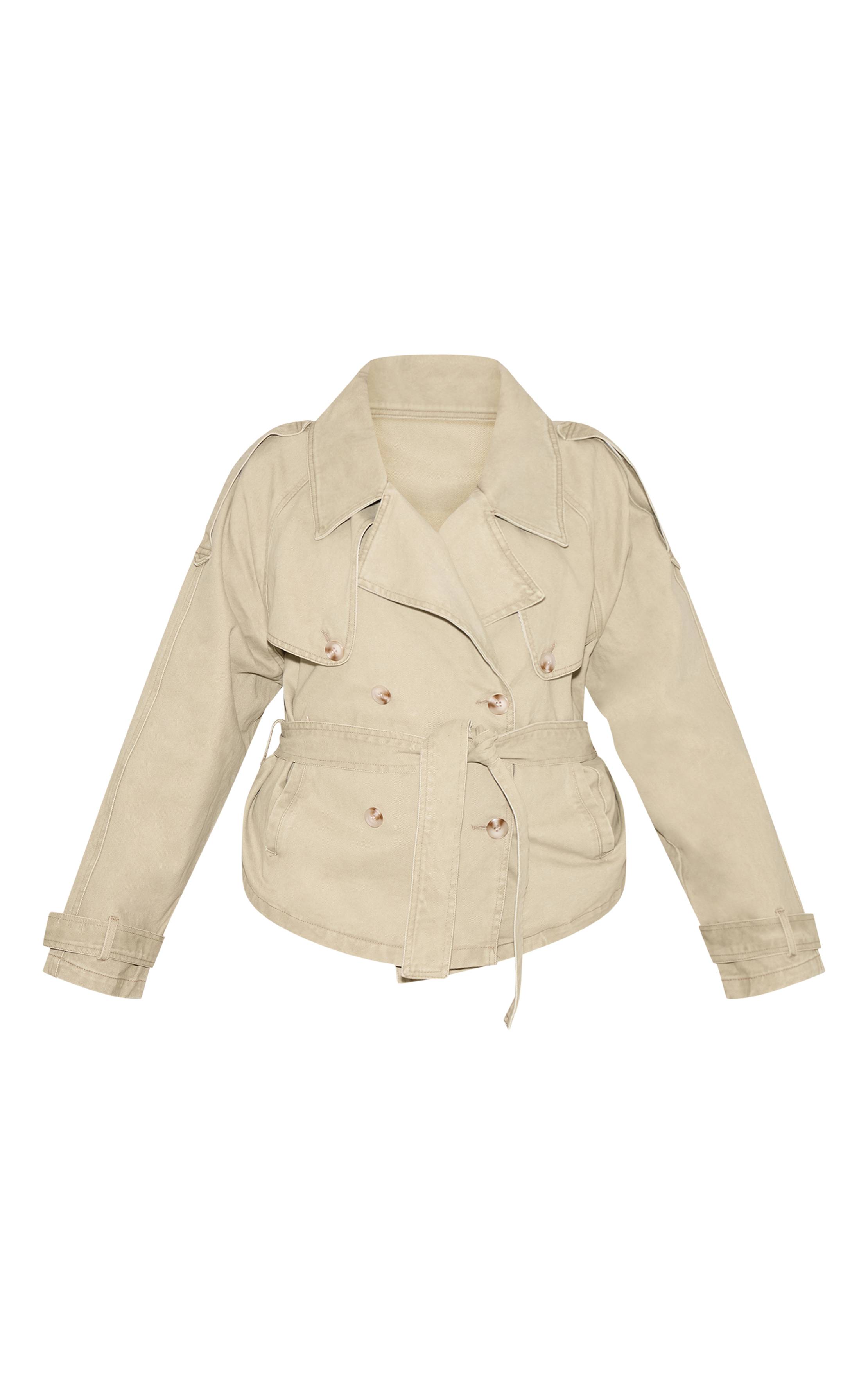 Vintage Mid Wash Trench Court En Jean Avec Ceinture Et Détails Boutonnés Grande Taille