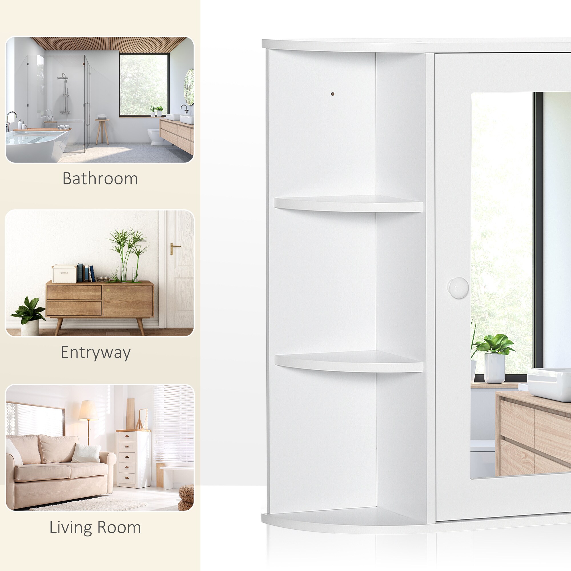 HOMCOM Badezimmerschrank mit Spiegel weiß 66L x 17B x 63Hcm