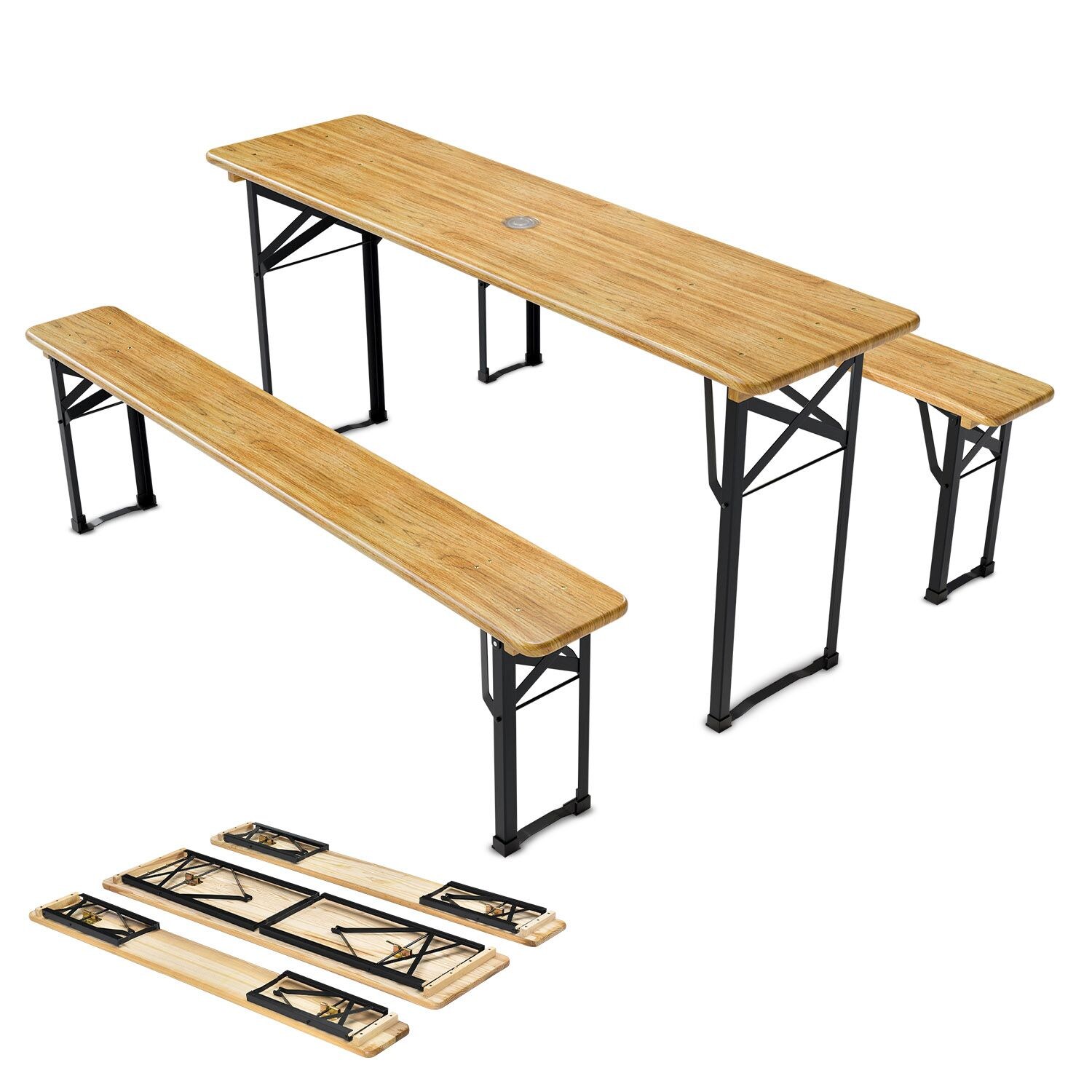 Juskys Bierzeltgarnitur Bichl 3-teilig klappbar - Gartenmöbel-Set aus 1 Biertisch + 2 Bierbänke
