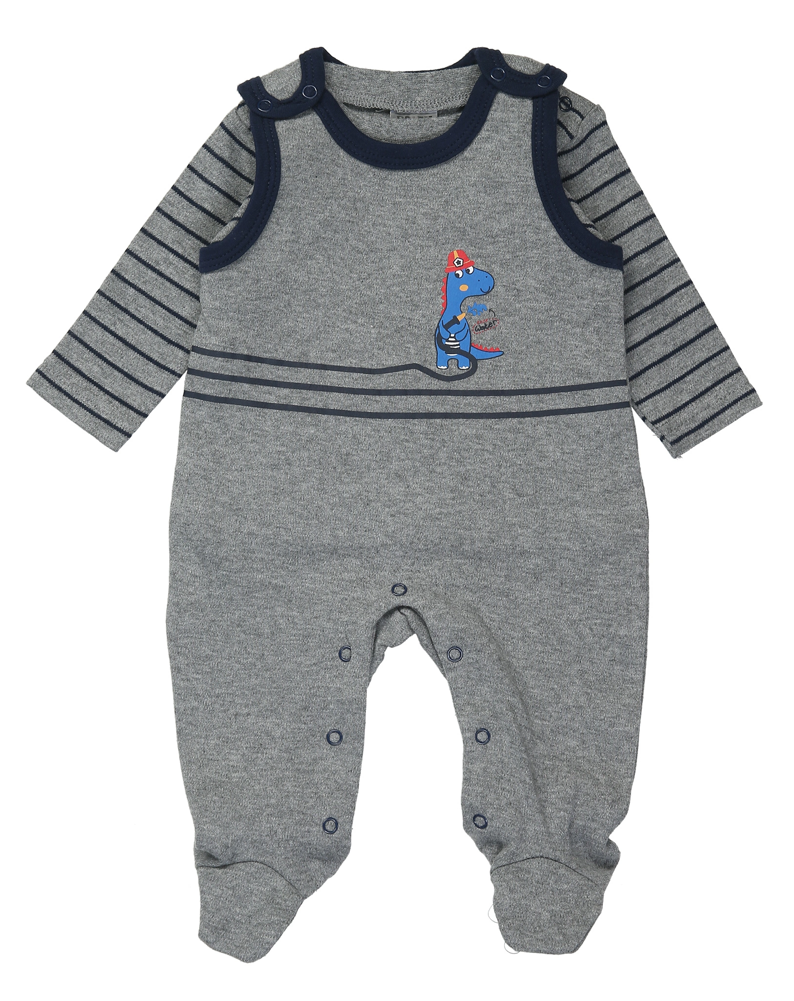 Strampler FEUERWEHRDINO mit Langarmshirt 2er-Pack in grau