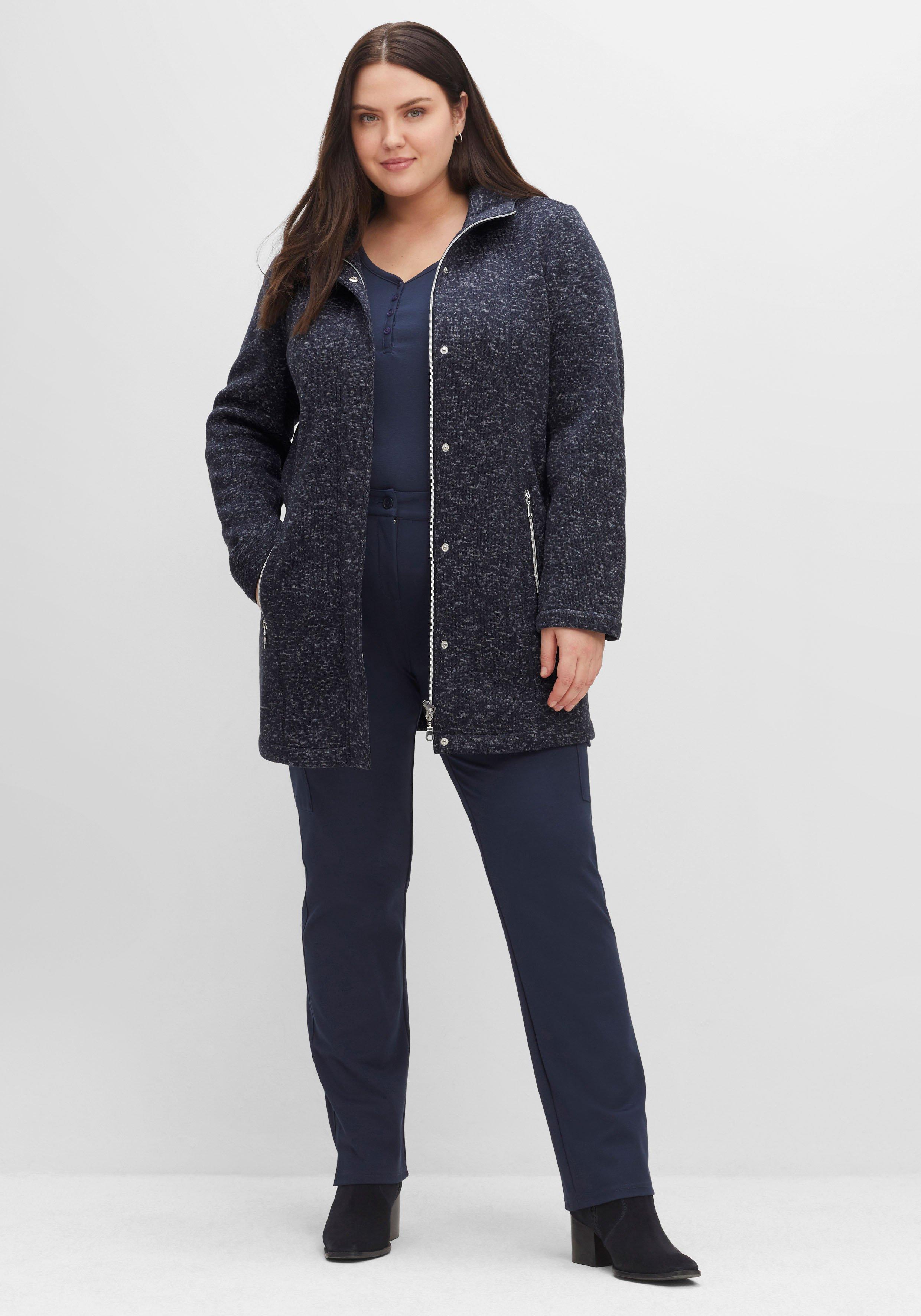 Lange melierte Strickfleecejacke mit Kapuze