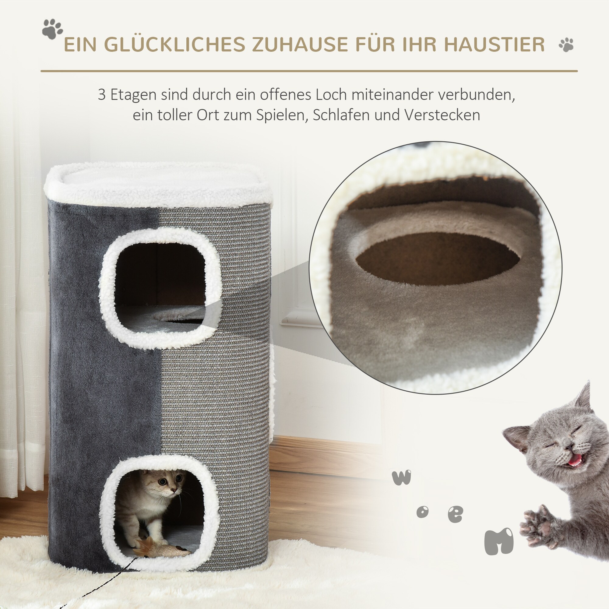 PawHut Kratzbaum mit 3 Etagen bunt 40L x 40B x 74H cm