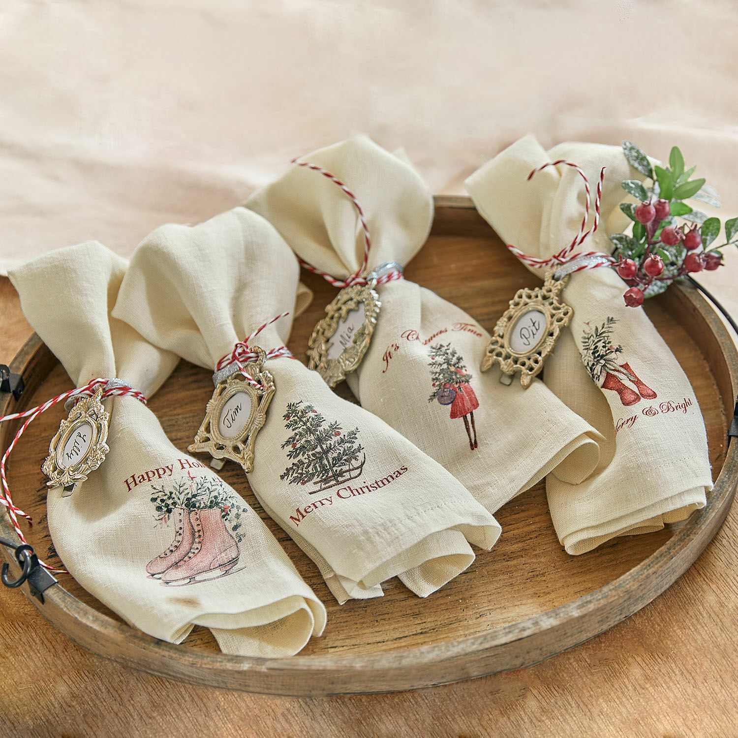 Serviette 4er Set Merry  &  Bright
