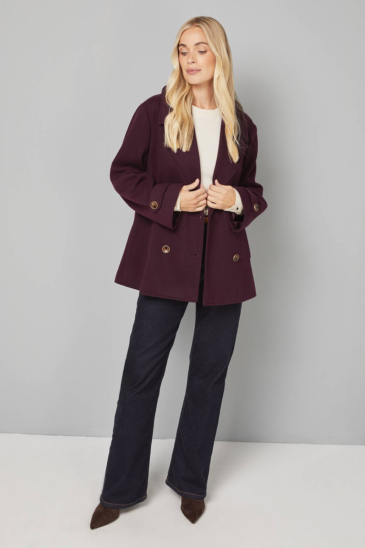 Wallis Manteau Petite Mi-Long à Double Boutonnage