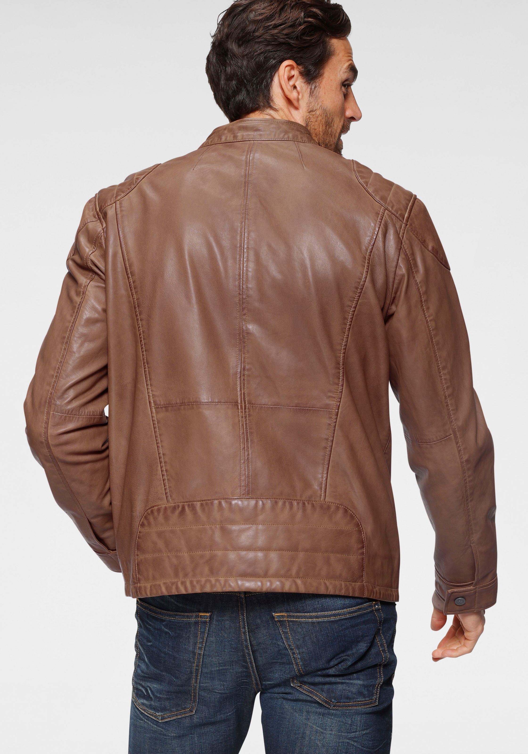 Bruno Banani Lederjacke »Flint« aus Lammnappaleder,  taillierter Schnitt,  Bikerkragen,  Used-Optik