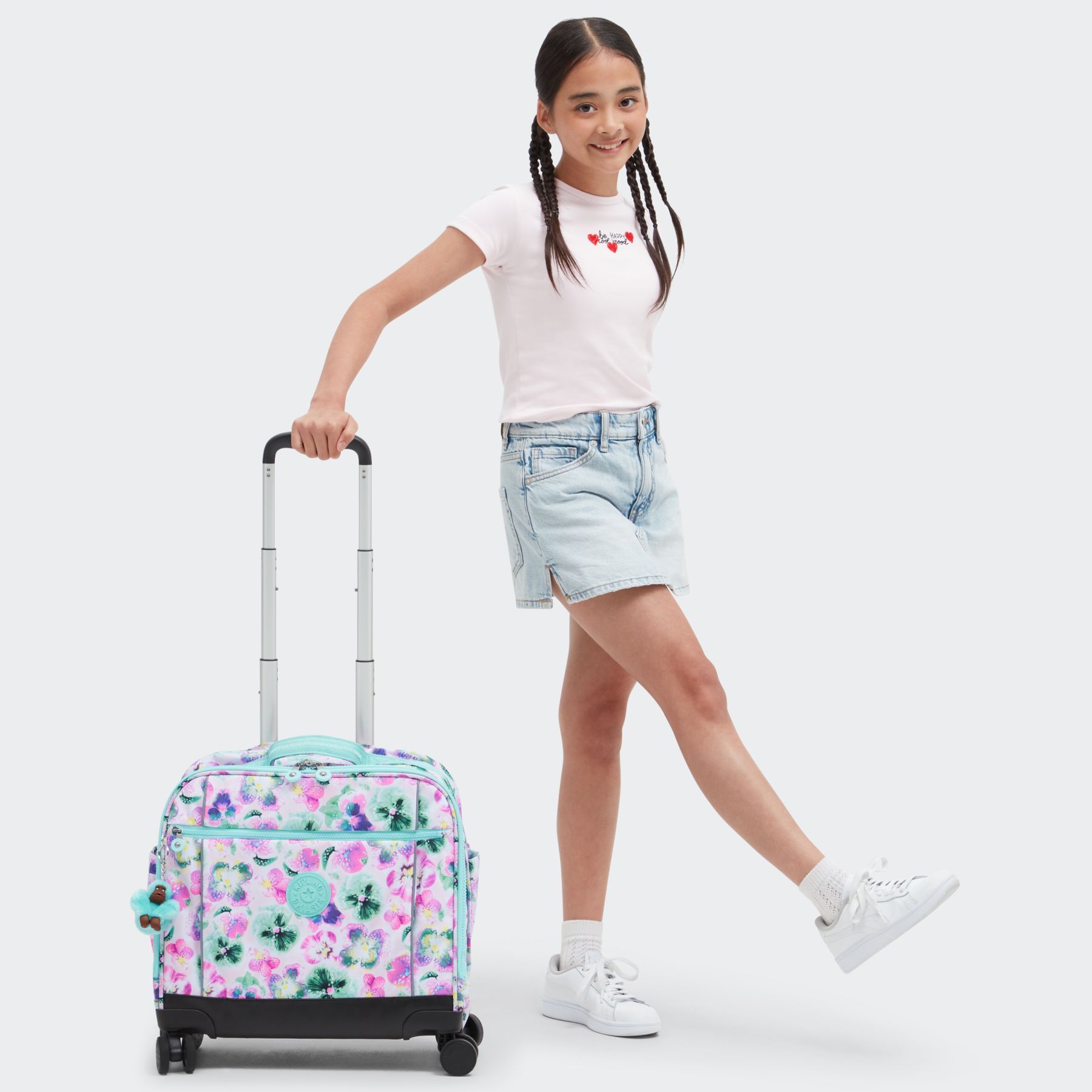 NEW STORIA Sac d'école à 4 roues pour enfants avec compartiment pour ordinateur - Aqua Blossom