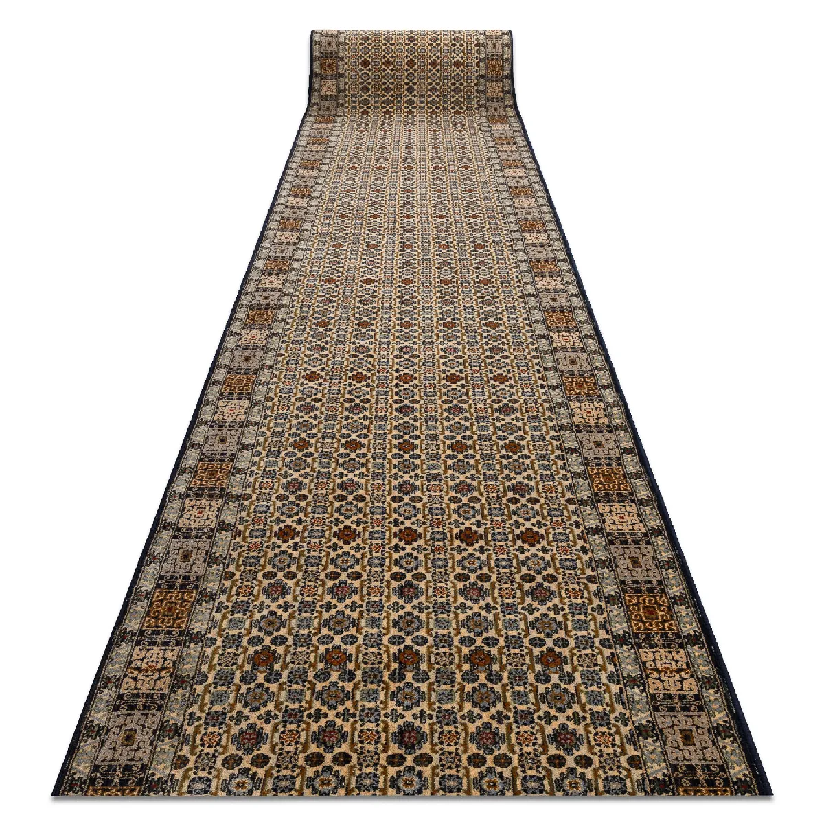 RUGSX KESHAN tapis de couloir 6428 53551 oriental beige bleu foncé 90cm 90x400 cm