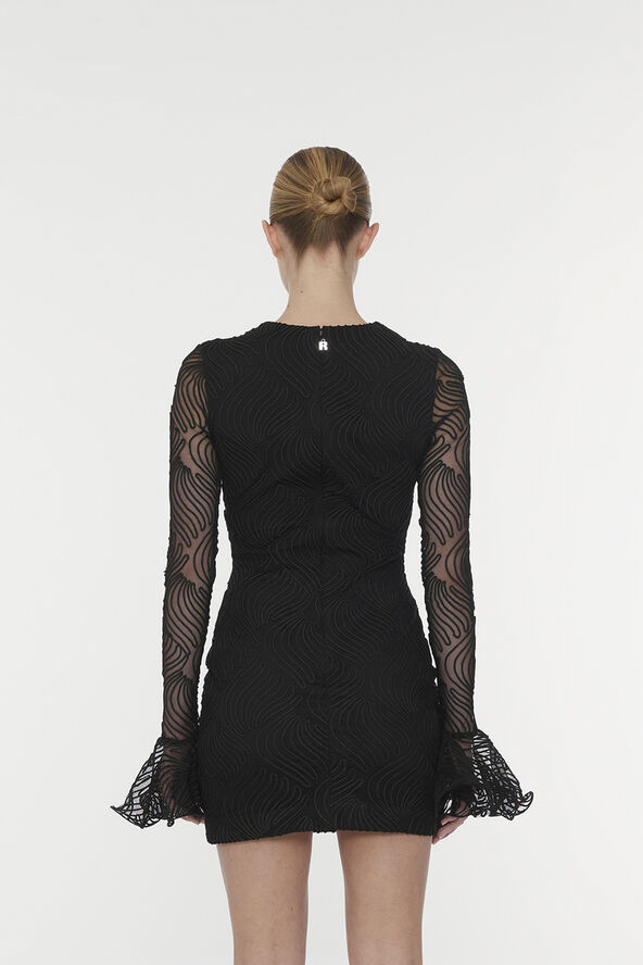 ROTATE Birger Christensen Shiny Mini Flounce Dress Black