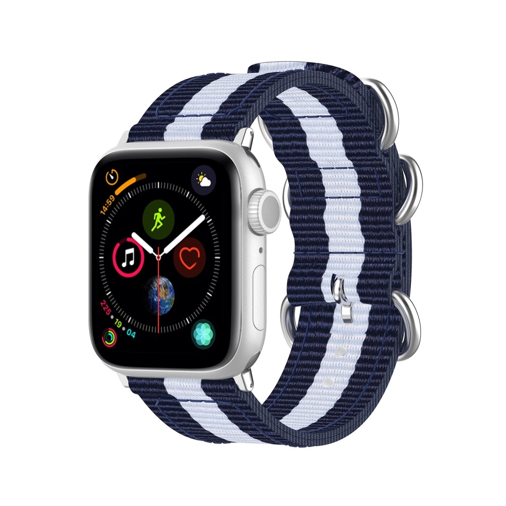 Apple Watch (42/41/40/38 mm) Canvas Stoff Armband mit Dornschliesse (Gelenkumfang 165-215mm) - Blau / Weiss