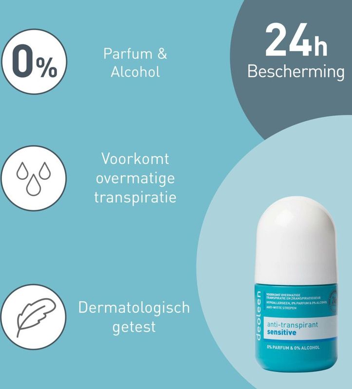 Deoleen - Anti-transpirant Deodorant Roller - Sensitive - Zonder Parfum en Alcohol