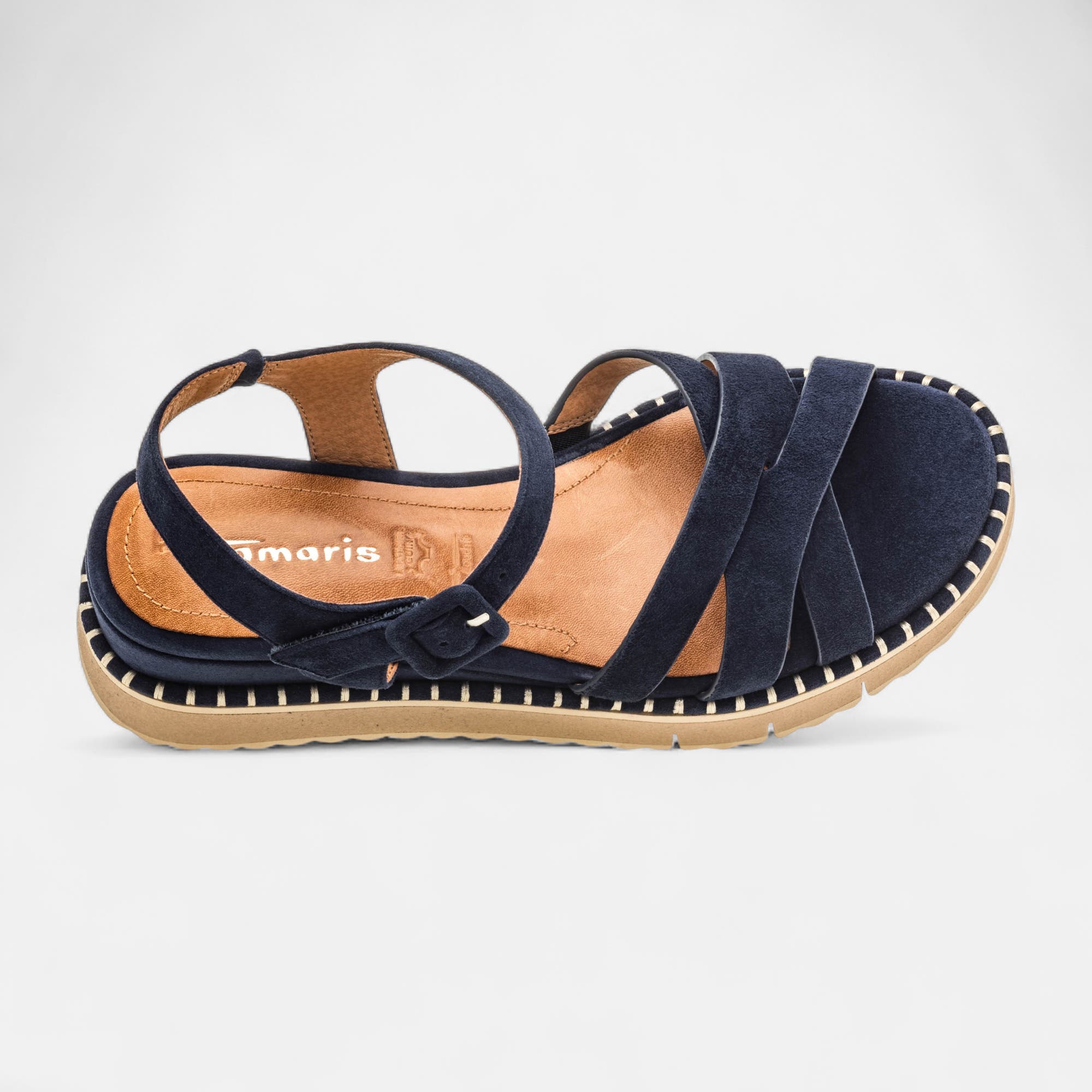 Sandales à talon compensé Femme en cuir bleu marine