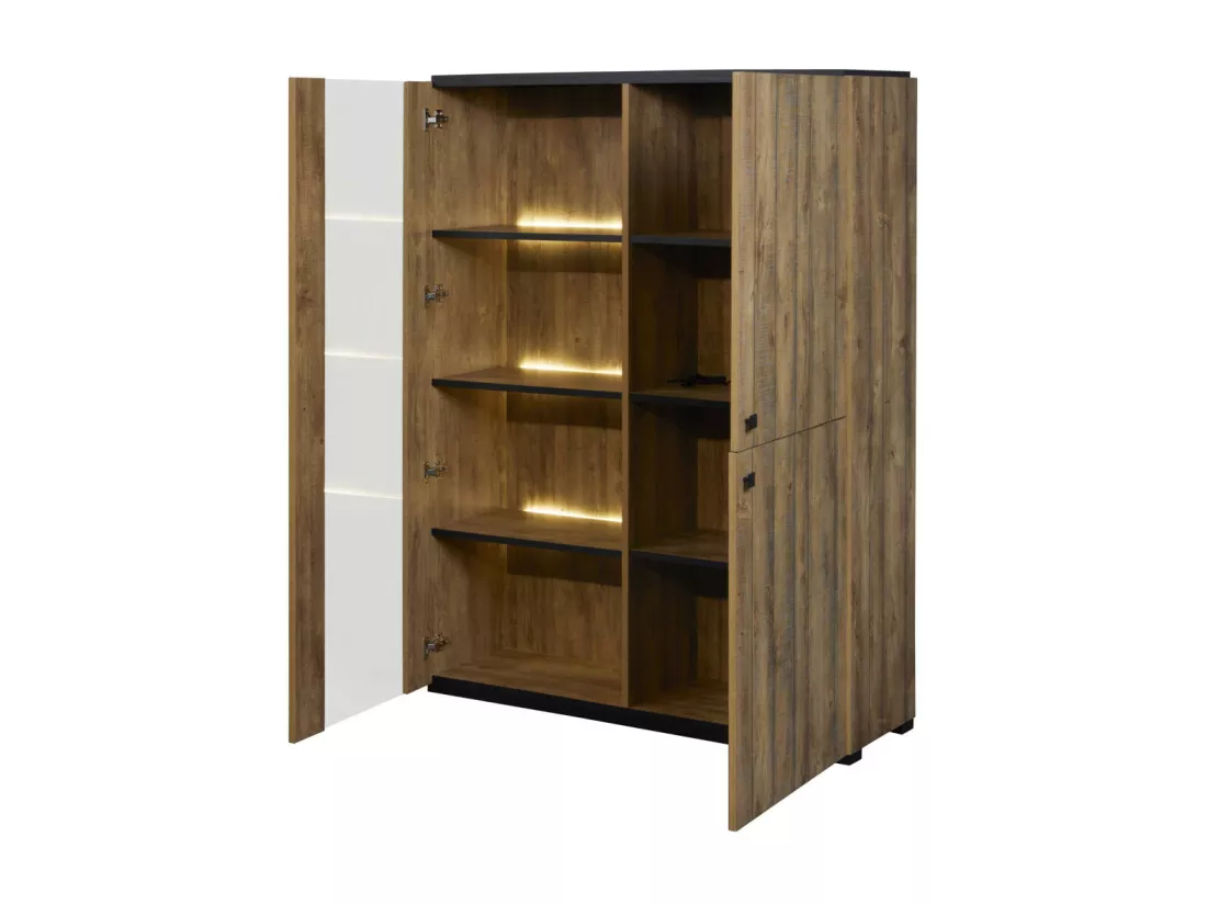 Argentier 3 portes Chêne Antique/Noir à Led - BAILEY