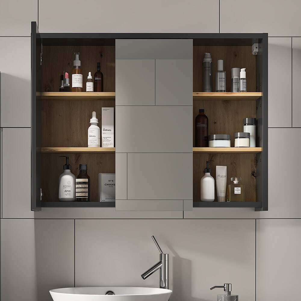 Vicco Spiegelschrank Badschrank Badezimmermöbel Viola Anthrazit Eiche modern 100x75 cm Badspiegel Badezimmer Schrank Badmöbel Schranktür Schrankfach