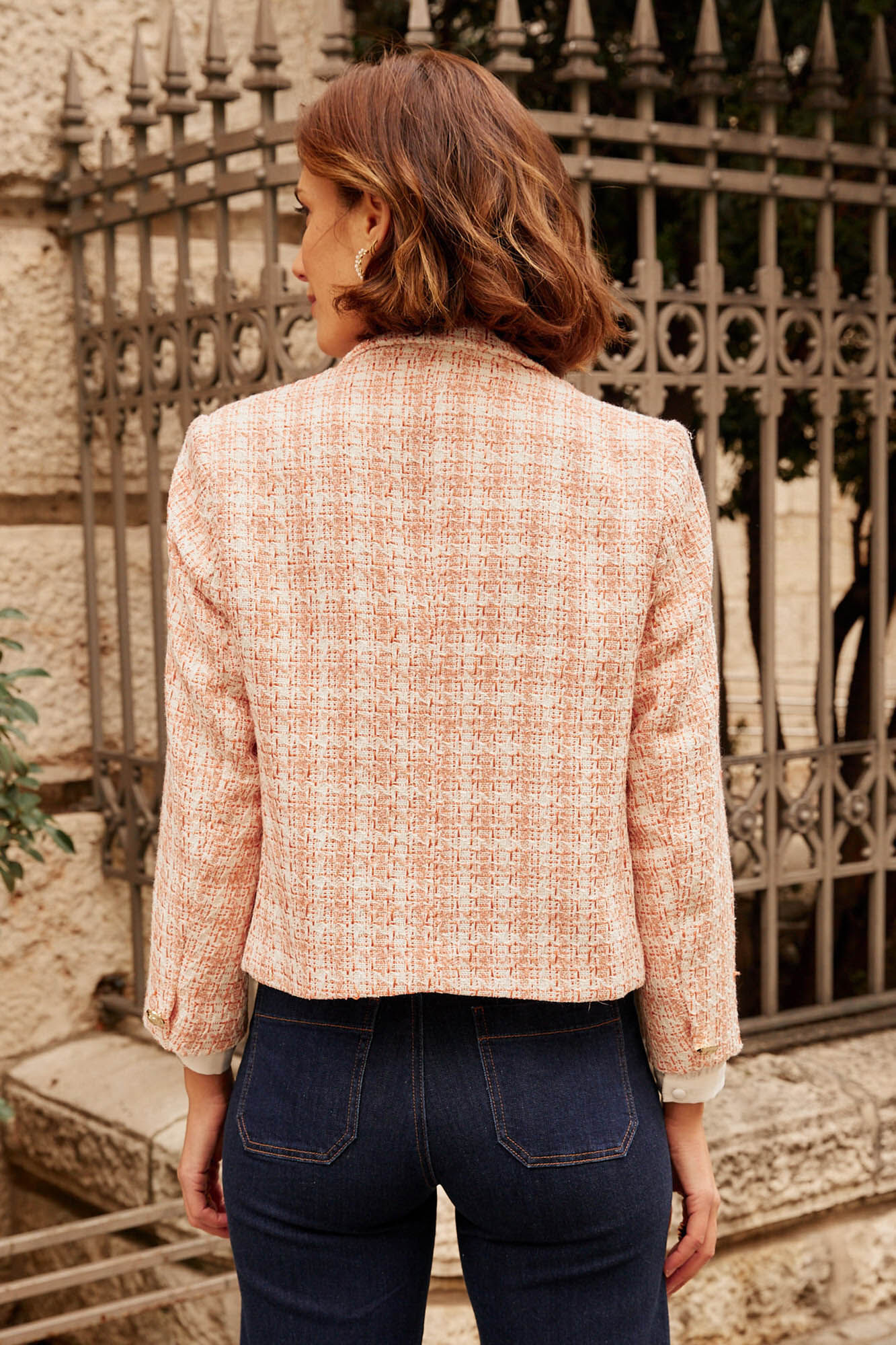 Casaco de tweed na cor salmão - Coral