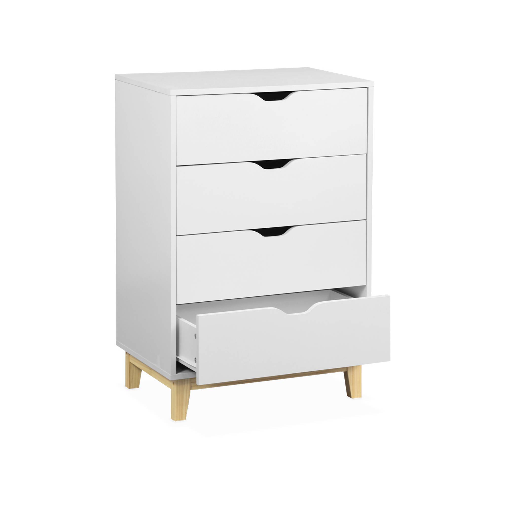 Commode blanche scandinave - floki - pieds en bois de sapin. 4 tiroirs. 60x40x90cm