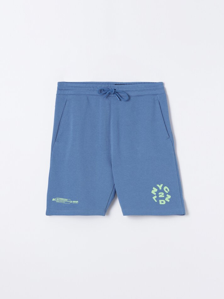 Bermuda de lã estampada - Azul