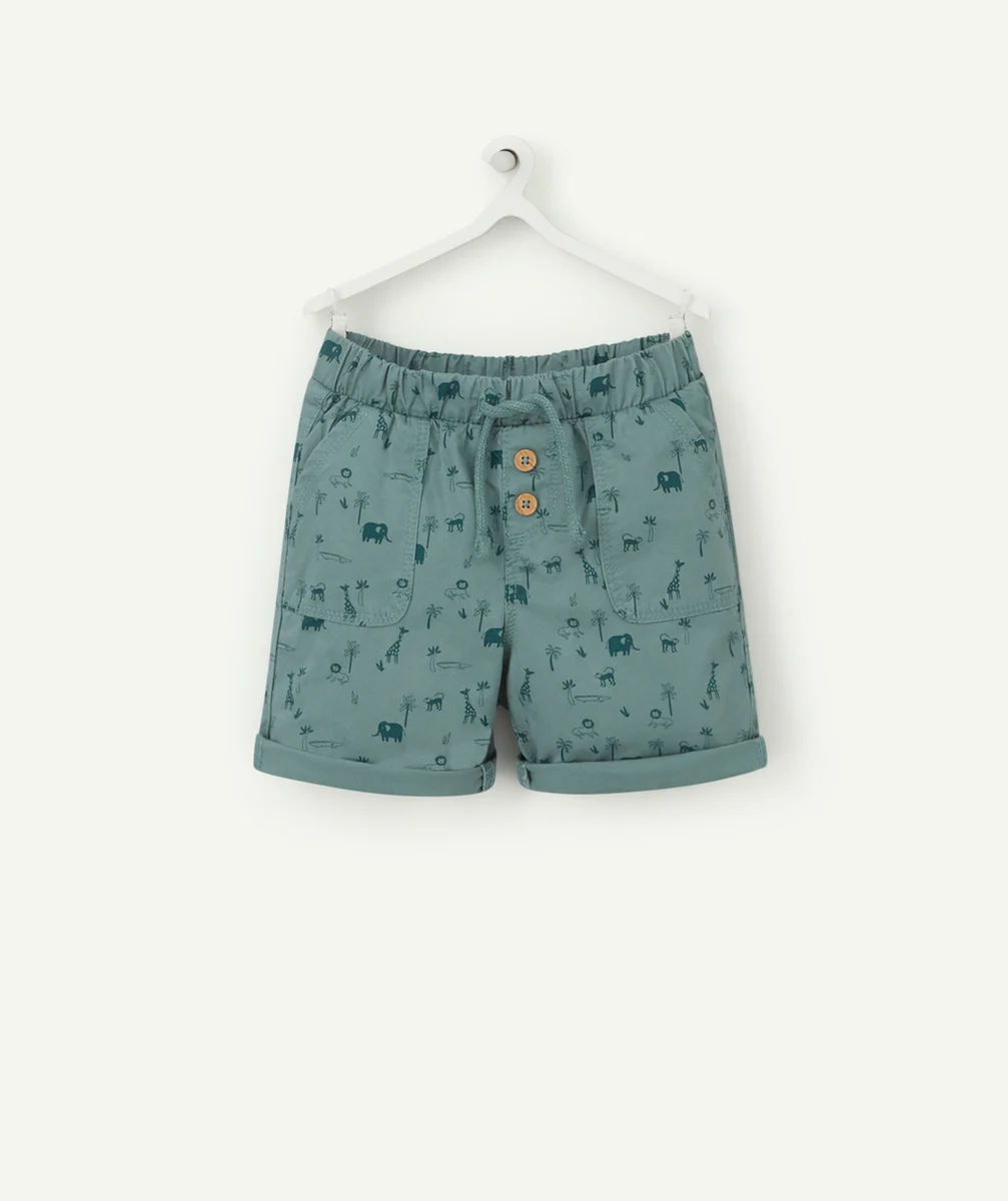 BERMUDA BÉBÉ GARÇON EN COTON VERT AVEC MOTIFS THÈME JUNGLE
