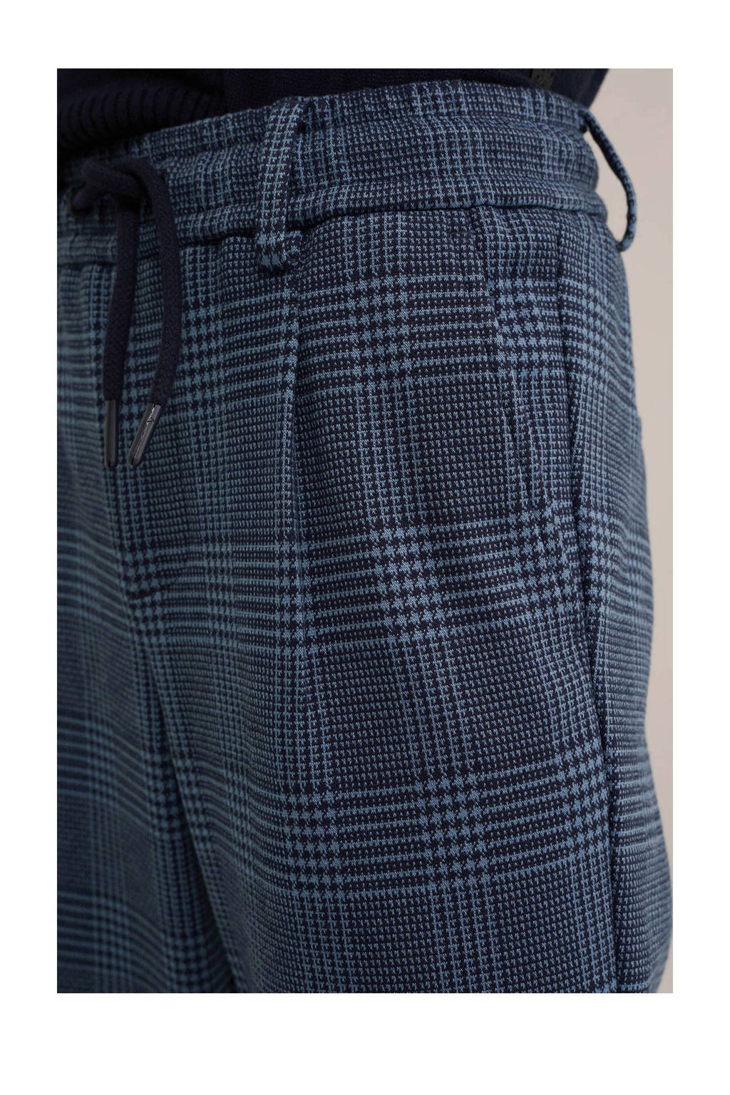 WE Fashion geruite slim fit broek donkerblauw/lichtblauw
