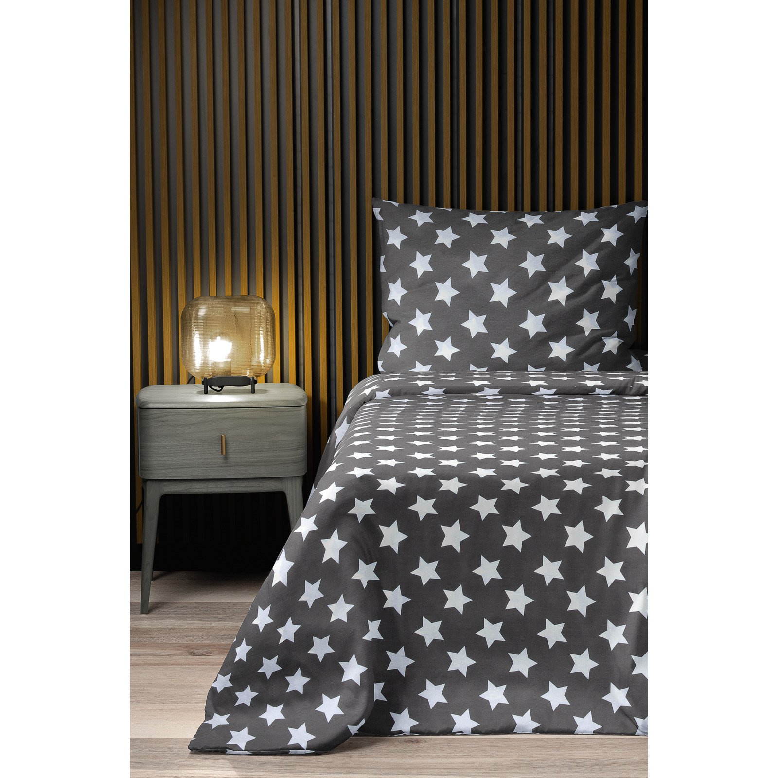 Bettwäsche Renforcé Sterne silber 200x210 2x65x65 Bettanzug Fra