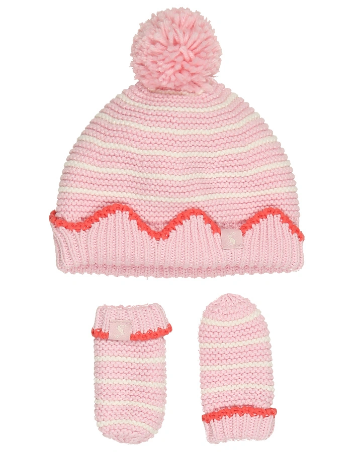 Strickmütze CROWN mit Fäustlingen in rosa