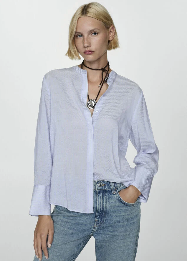 MANGO Striped flowy shirt Medium blue