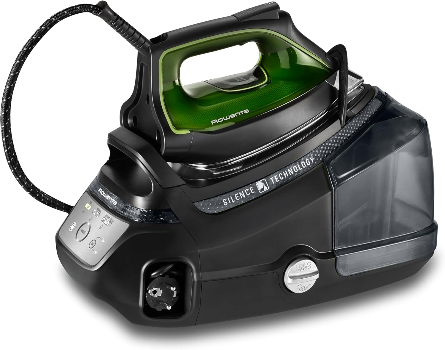 Rowenta Silence Steam Pro Dampfbügelstation, 2800 W, Dauerdampfmenge 150 g/Min, extra Dampfstoß 620 g/min, Eco-Funktion, 1300 ml abnehmbarer Wassertank, Schwarz/Grün, DG9248