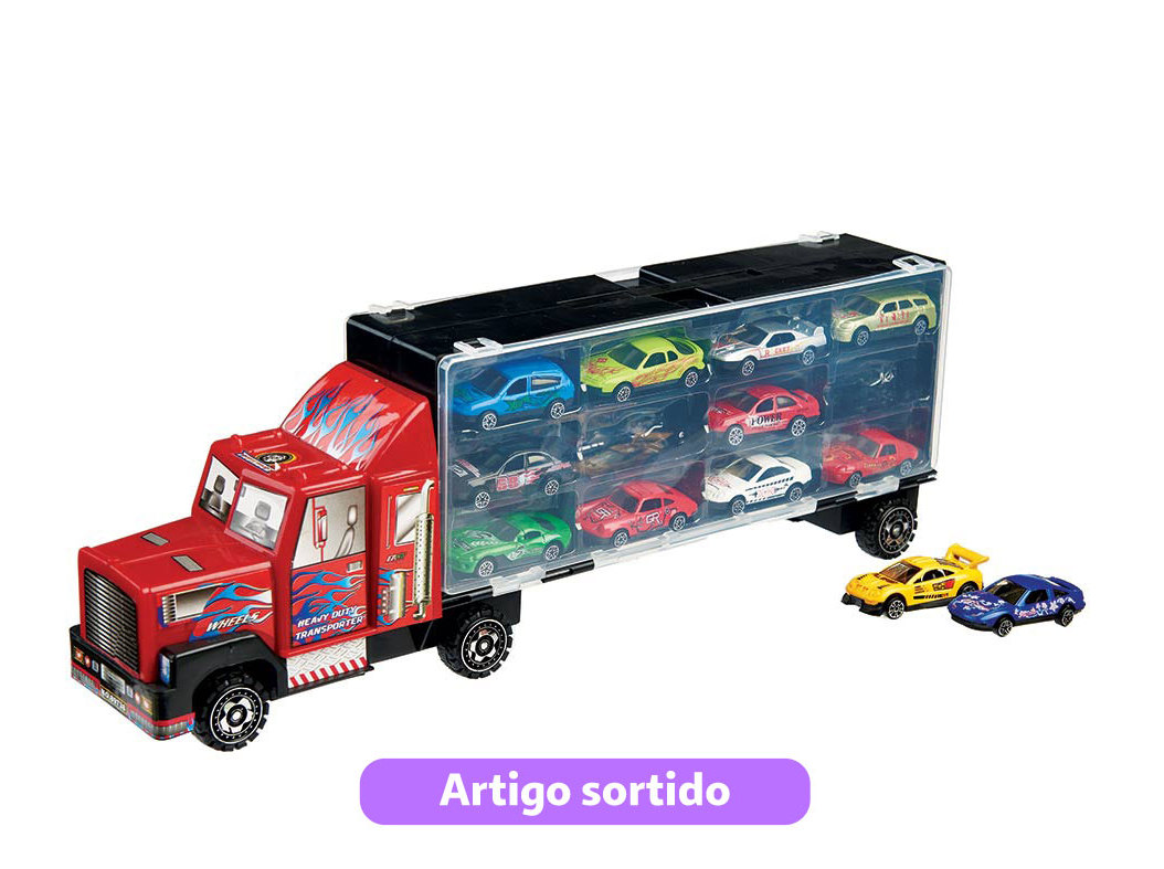 CAMIÃO DE TRANSPORTE COM 12 CARROS ONE TWO FUN MODELOS SORTIDOS