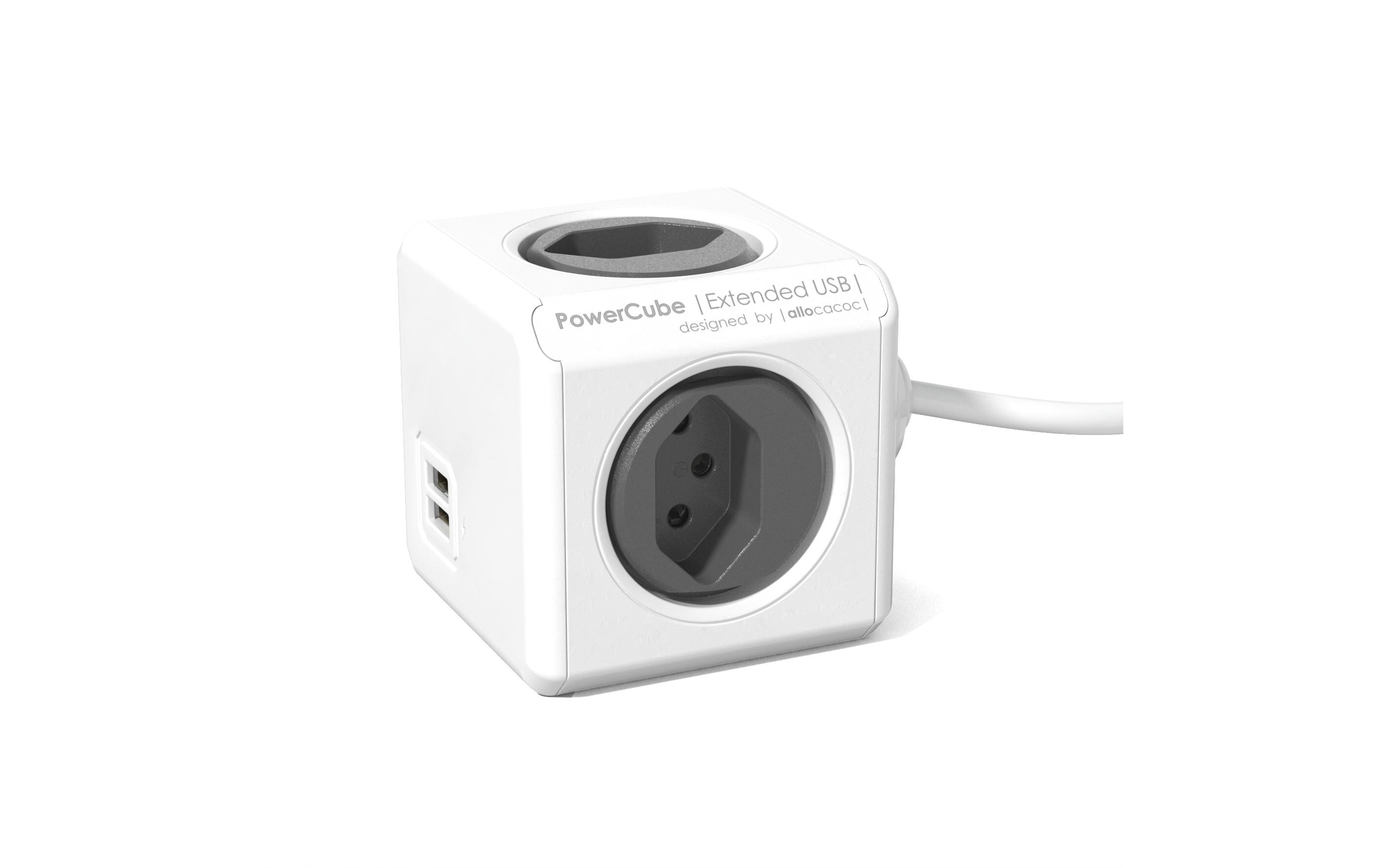Tischsteckdosenleiste PowerCube Extended 4x T13 mit USBMehrfachstecker im stylischen Würfel-Design